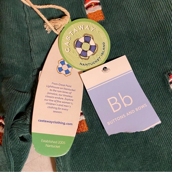 NWT Castaway Santa Stuck Chimney Embroidered Corduroy Green Hunter Christmas New - Picture 5 of 10